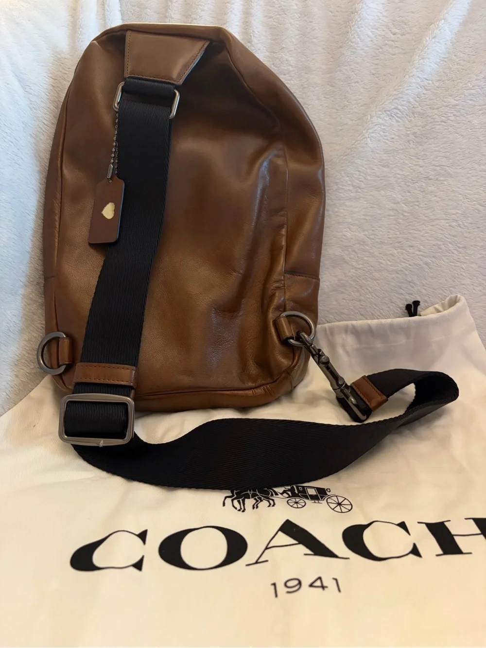 Coach Brown Leather Belt Bag with Black and Tan Stripes